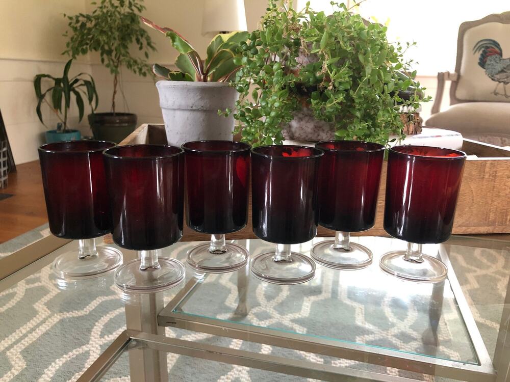 Luminarc Red Wine Glasses Set of 6 Cavalier Footed France Vintage Barware